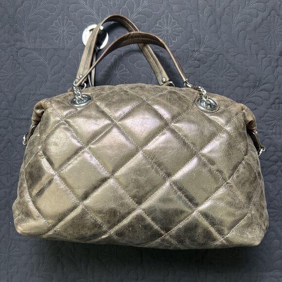 Michael Kors Quilted Lamb Leather Shoulder Handbag Gold Lame 2 Way Chain Strap - Picture 2 of 15